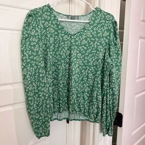 Good Luck Gem Green Floral Top